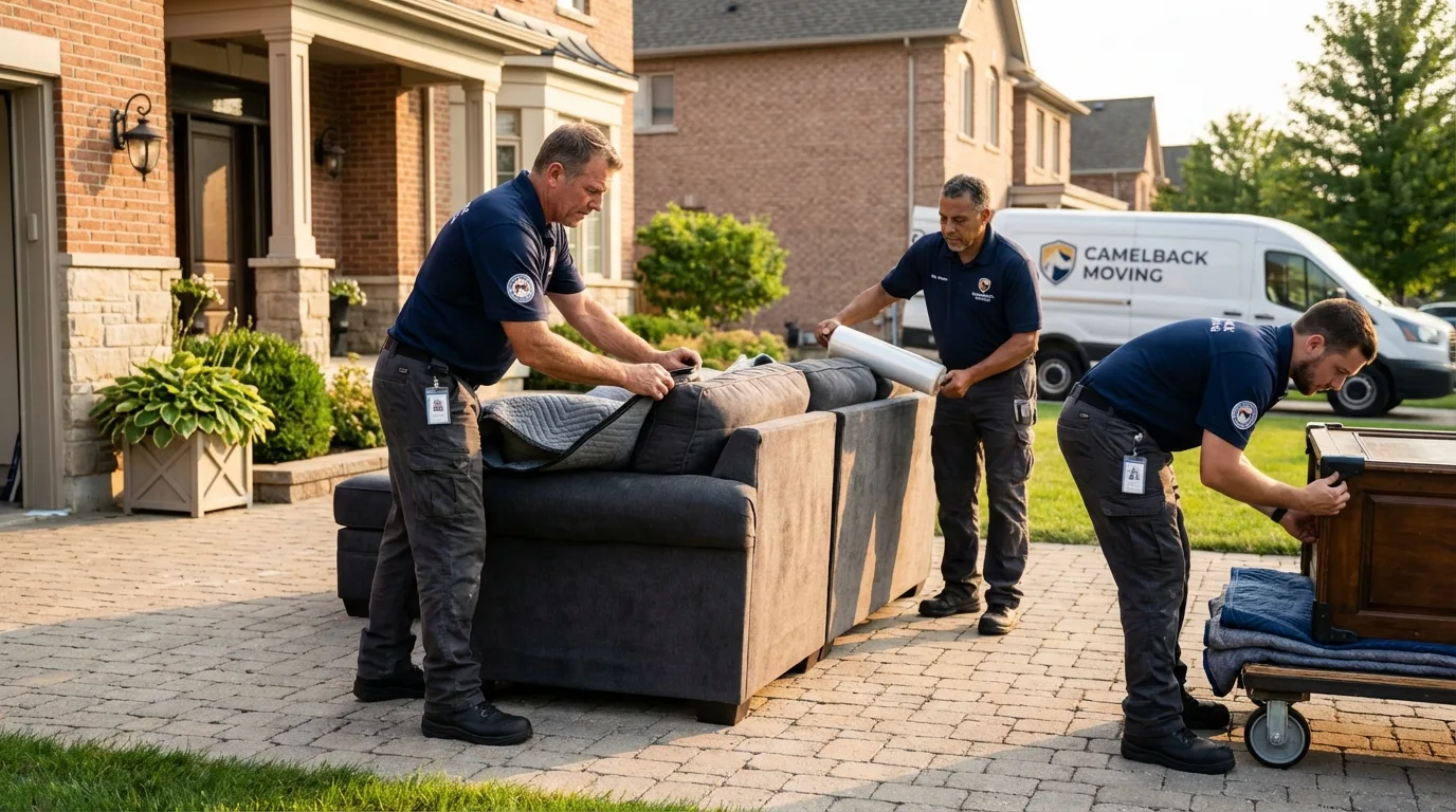 Large estate moving crew wrapping furniture in Dexter, ME